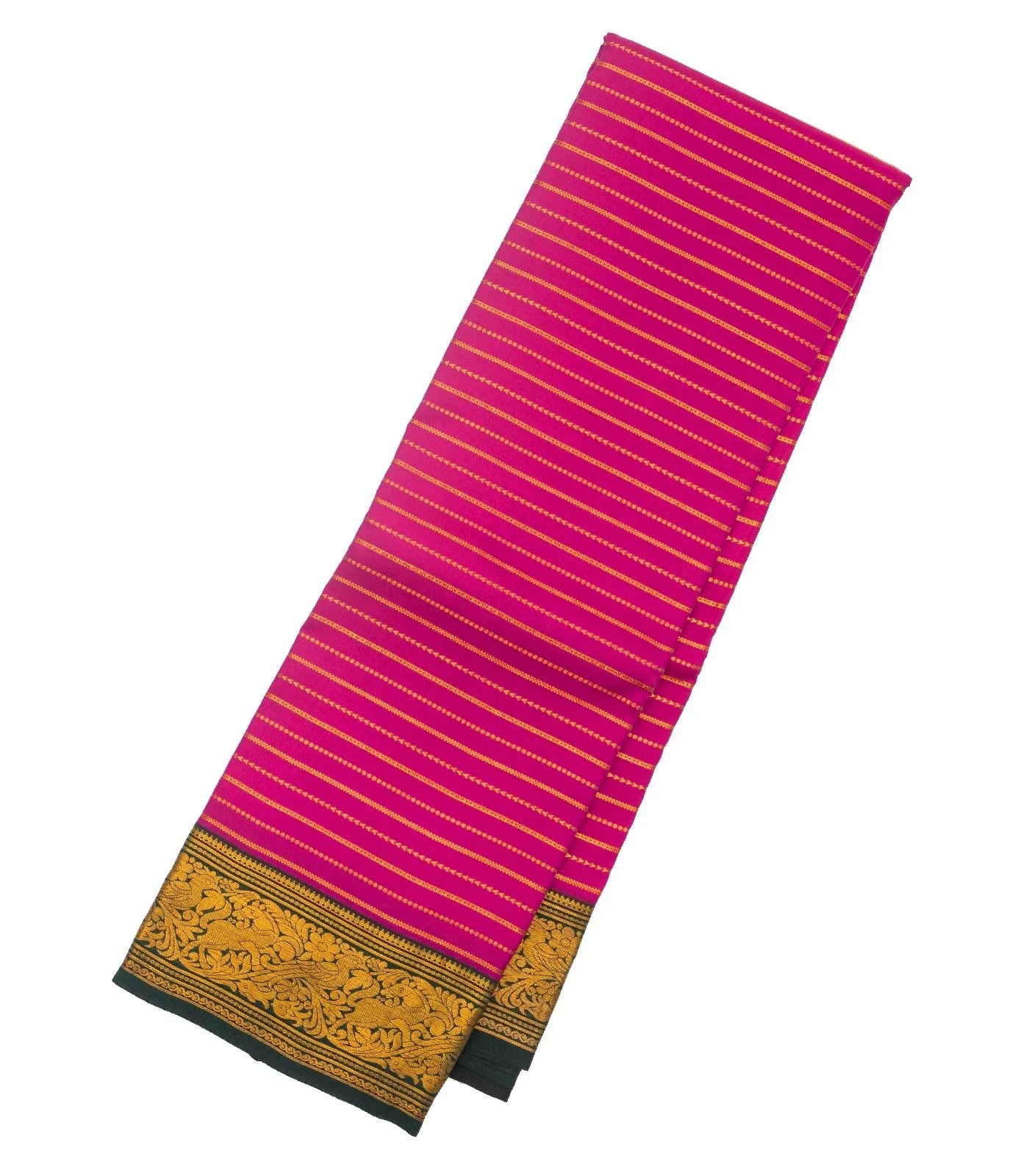 RmKV Hot Pink Silk Saree With Zari Stripes & Black Border