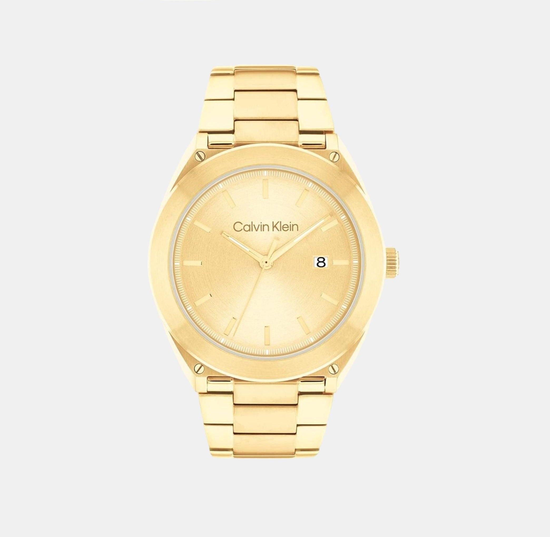 Calvin Klein Casual Essentials Men Quartz Gold Dial Analog Stainless Steel Watch 25200199