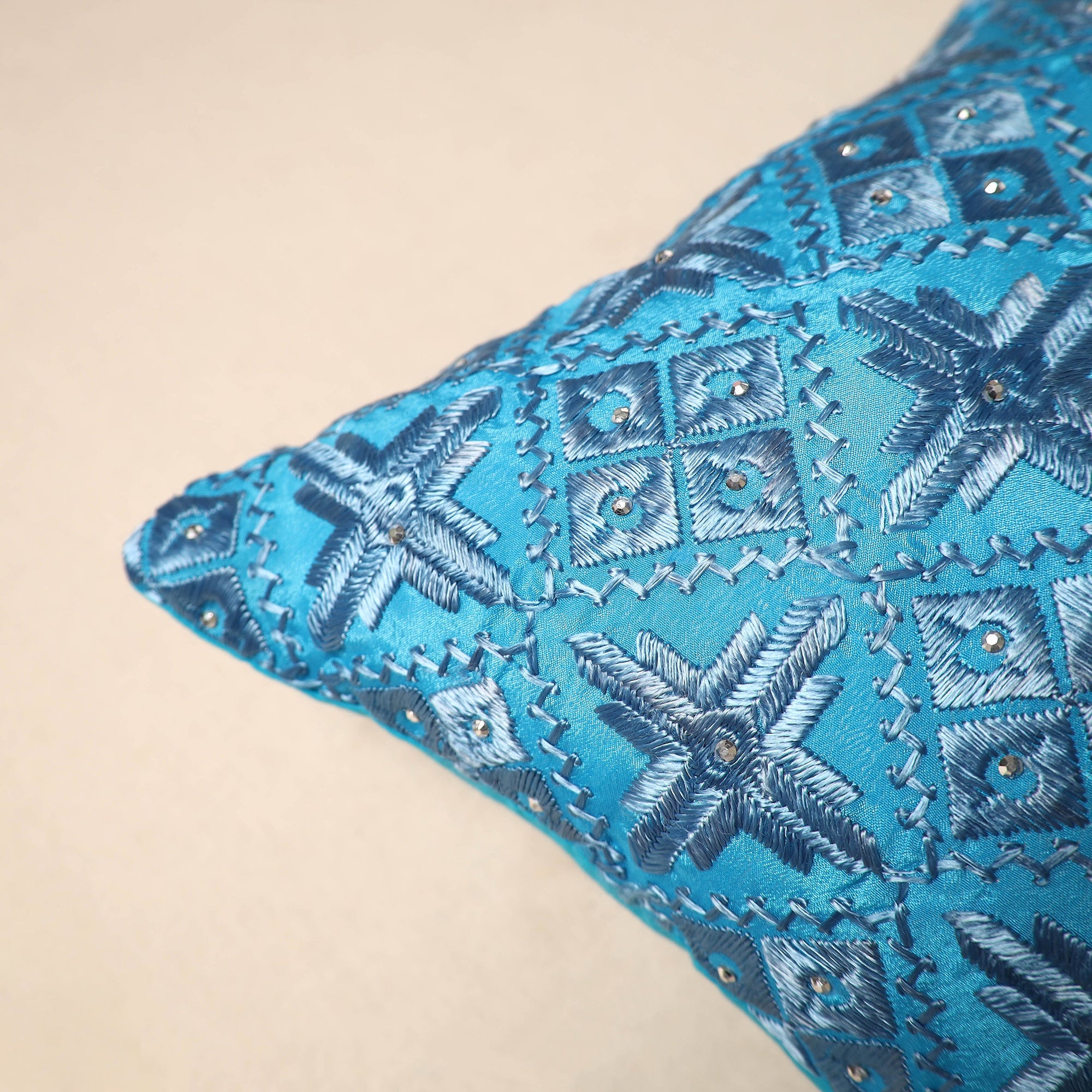 JALPARI Blue - Chinon Phulkari Embroidered Cushion Cover 02 - view 2