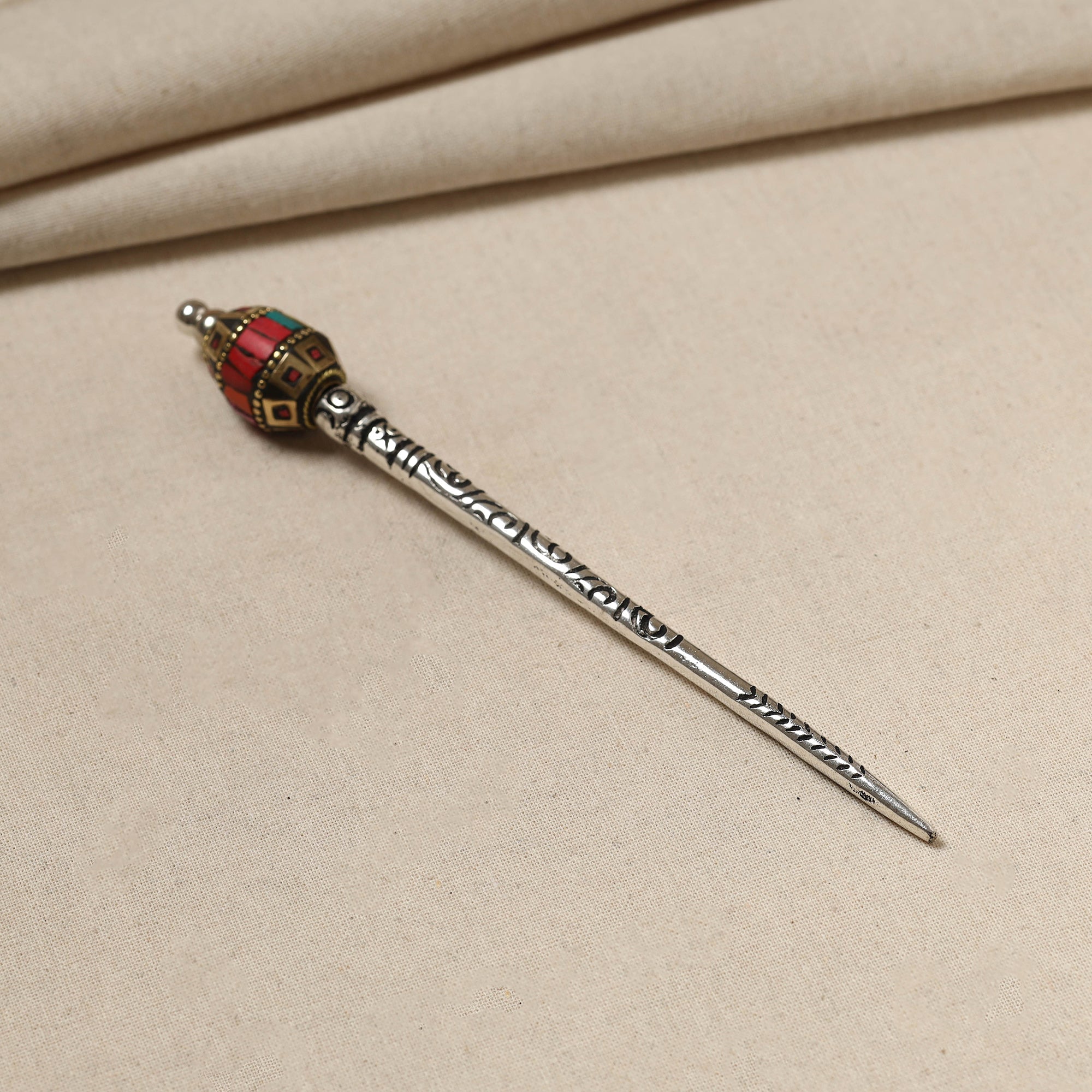 WHITE RIVER STORIES Antique Finish Oxidised German Silver Juda Stick