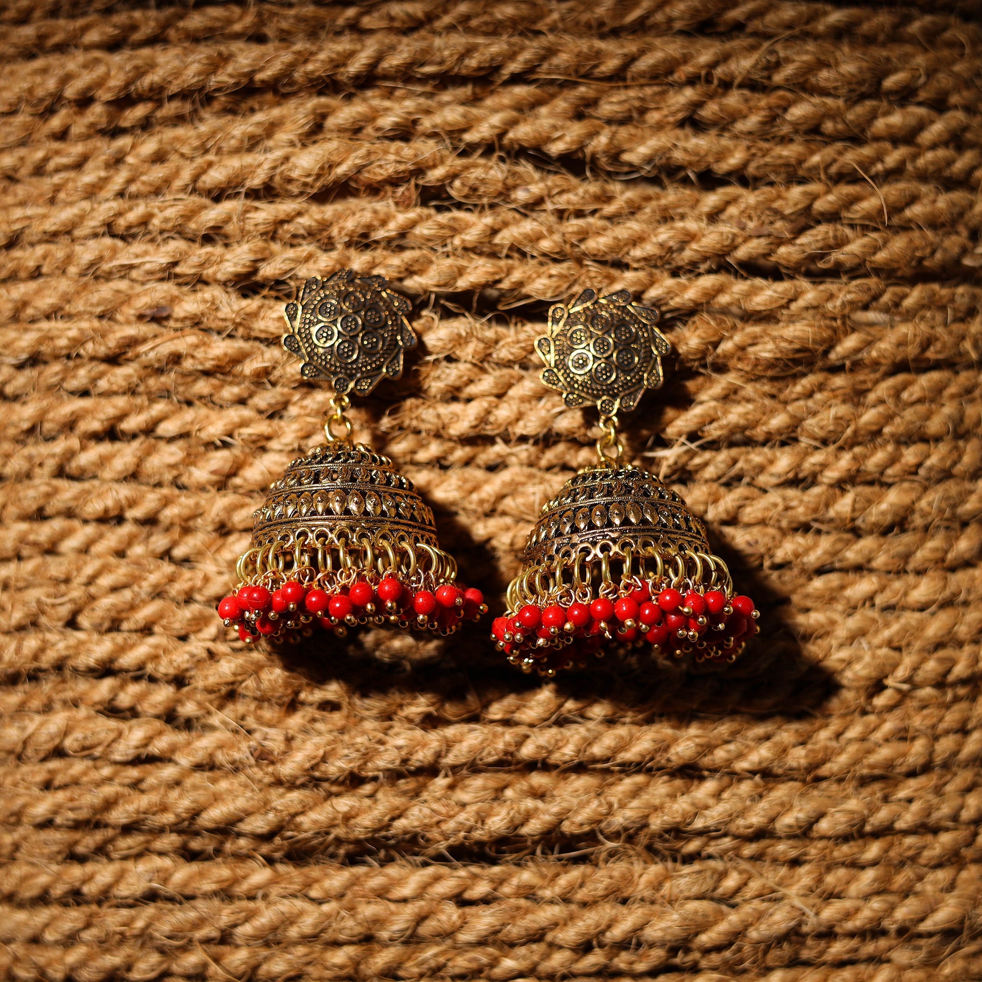 JALPARI Aditi Handcrafted Golden GS Beaded Jhumki Earrings