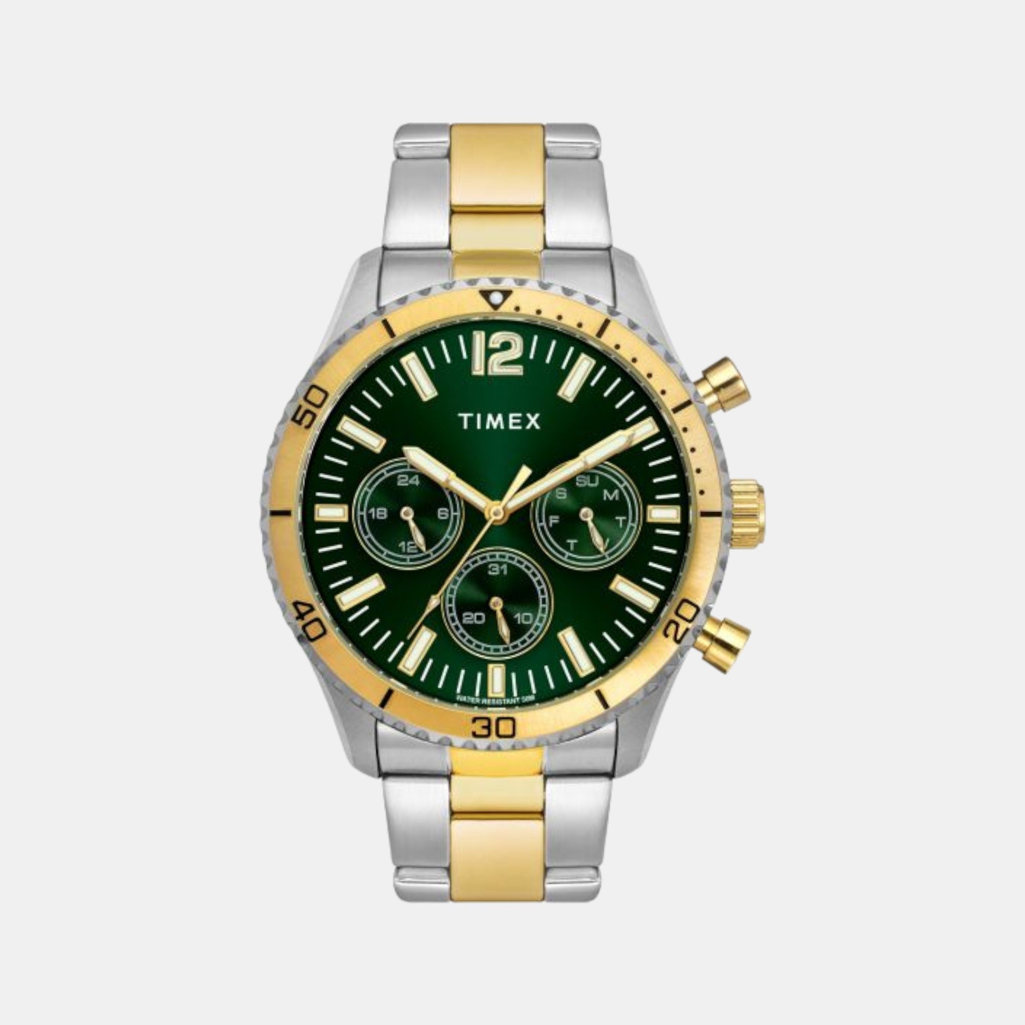 Timex E Class Men Quartz Green Dial Chronograph Stainless Steel Watch TWEG22201
