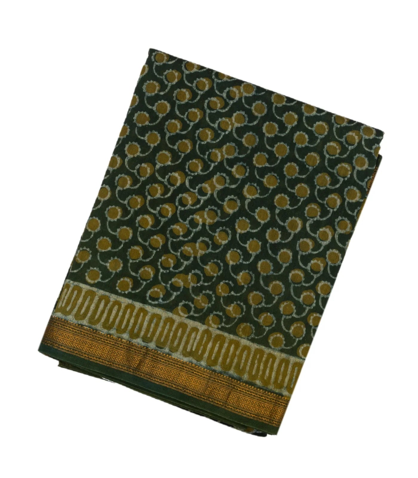 RmKV Sea Green Handloom Chanderi Cotton Saree With Printed Floral Motifs