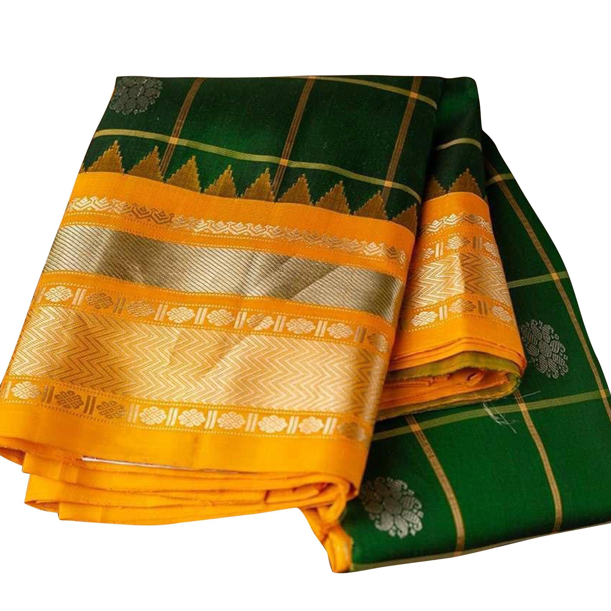 Peachmode Impressive Bottle Green Colored Festive Wear Woven Nylon Lichi Silk Saree