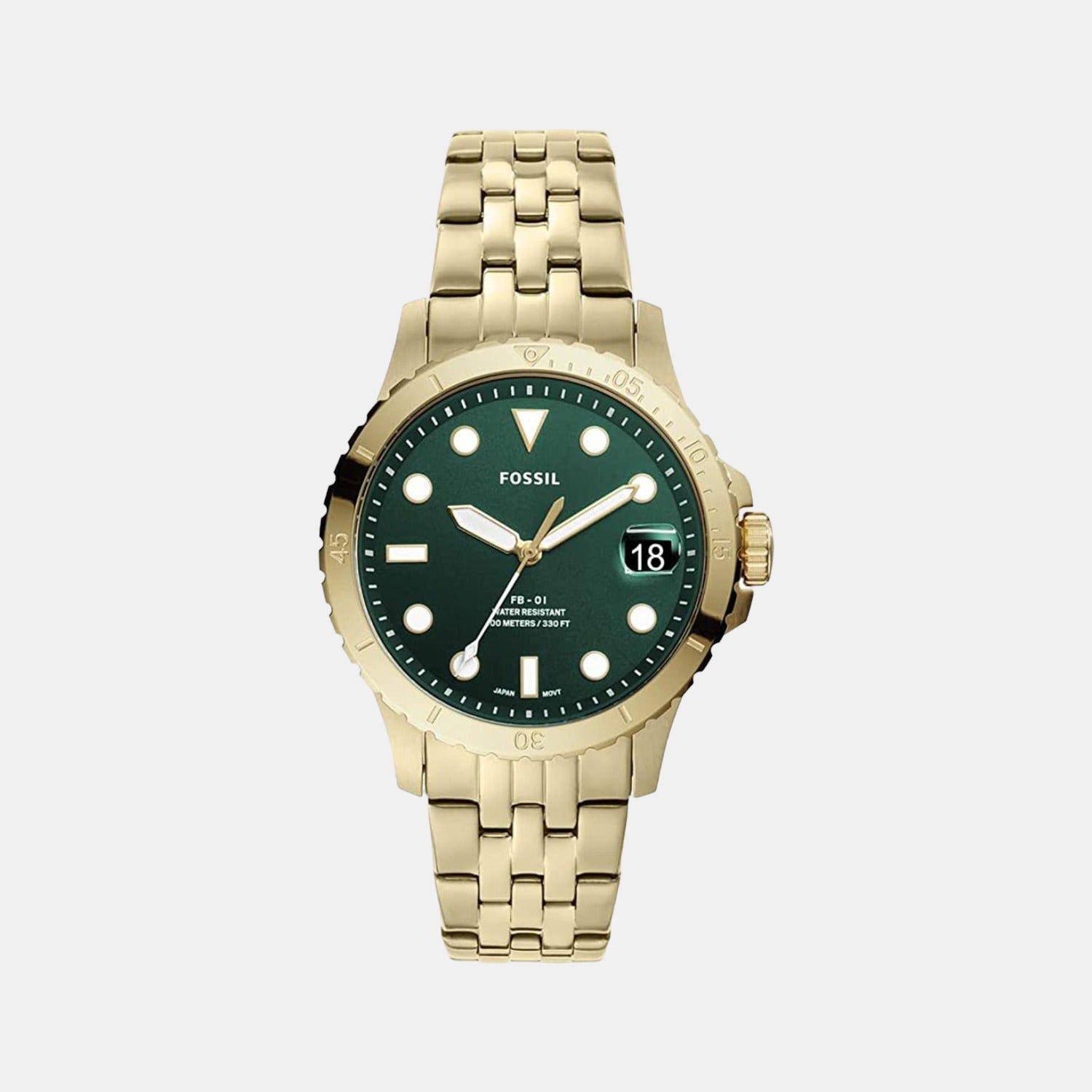 Fossil Fb-01 Women Quartz Green Dial Analog Stainless Steel Watch ES4746