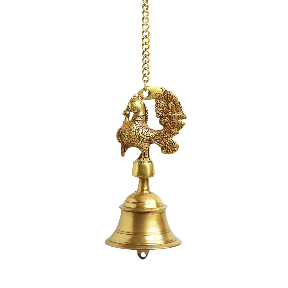 EXCLUSIVELANE 'Elegant Peacock' Hand-Etched Decorative Hanging Bell In Brass - view 2