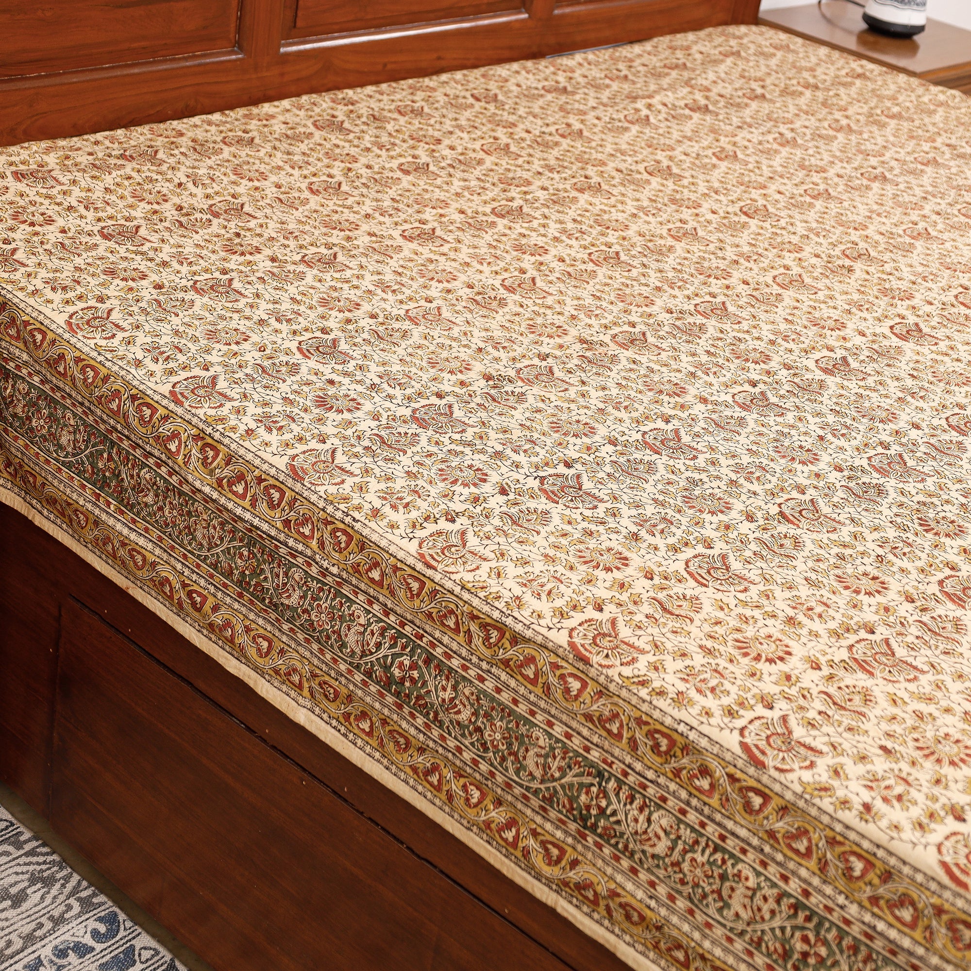 PITCHUKA SRINIVAS KALAMKARI PEDANA Beige - Pedana Kalamkari Block Printing Cotton Double Bed Cover (111 x 94 in) - view 3