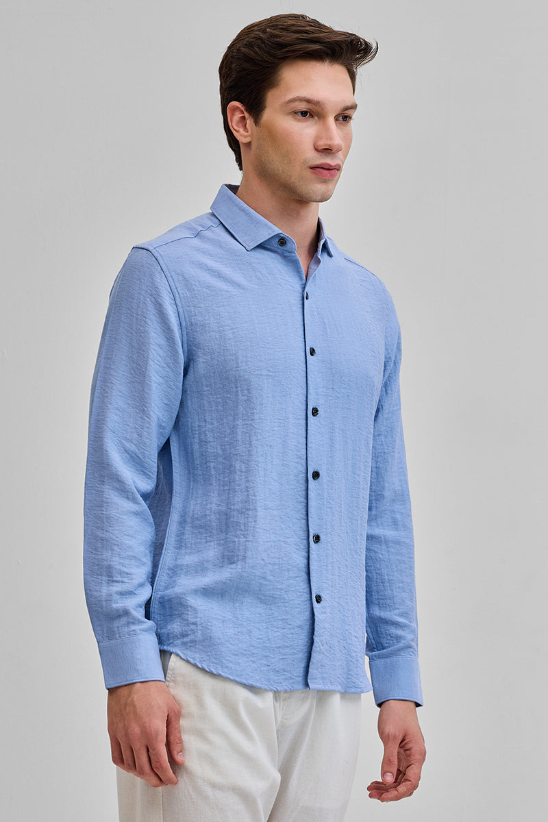 SNITCH Blue Textured Linen Blend Shirt - view 6