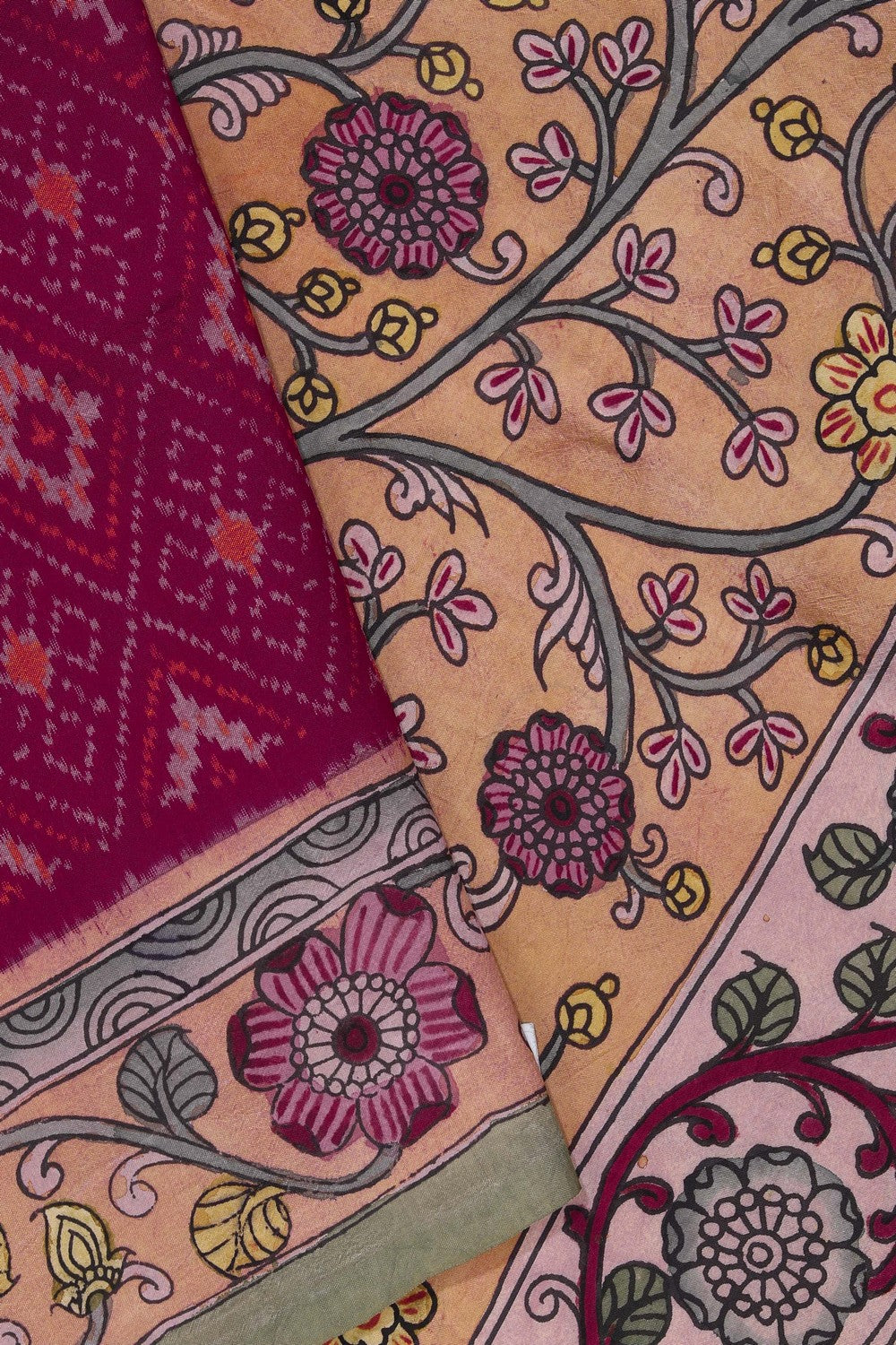 Kalanjali Kalamkari Painted Dark Pink Saree – Women's - view 2