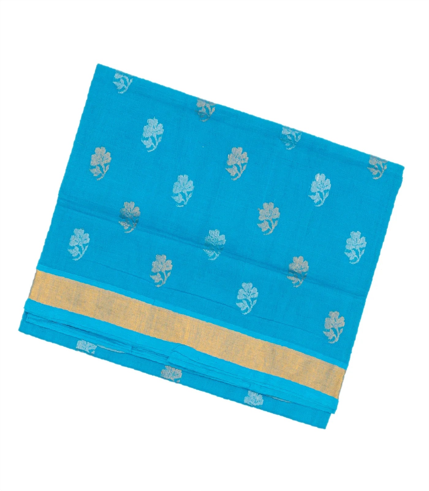 RmKV Cyan Handloom Venkatagiri Cotton Saree With Floral Motifs