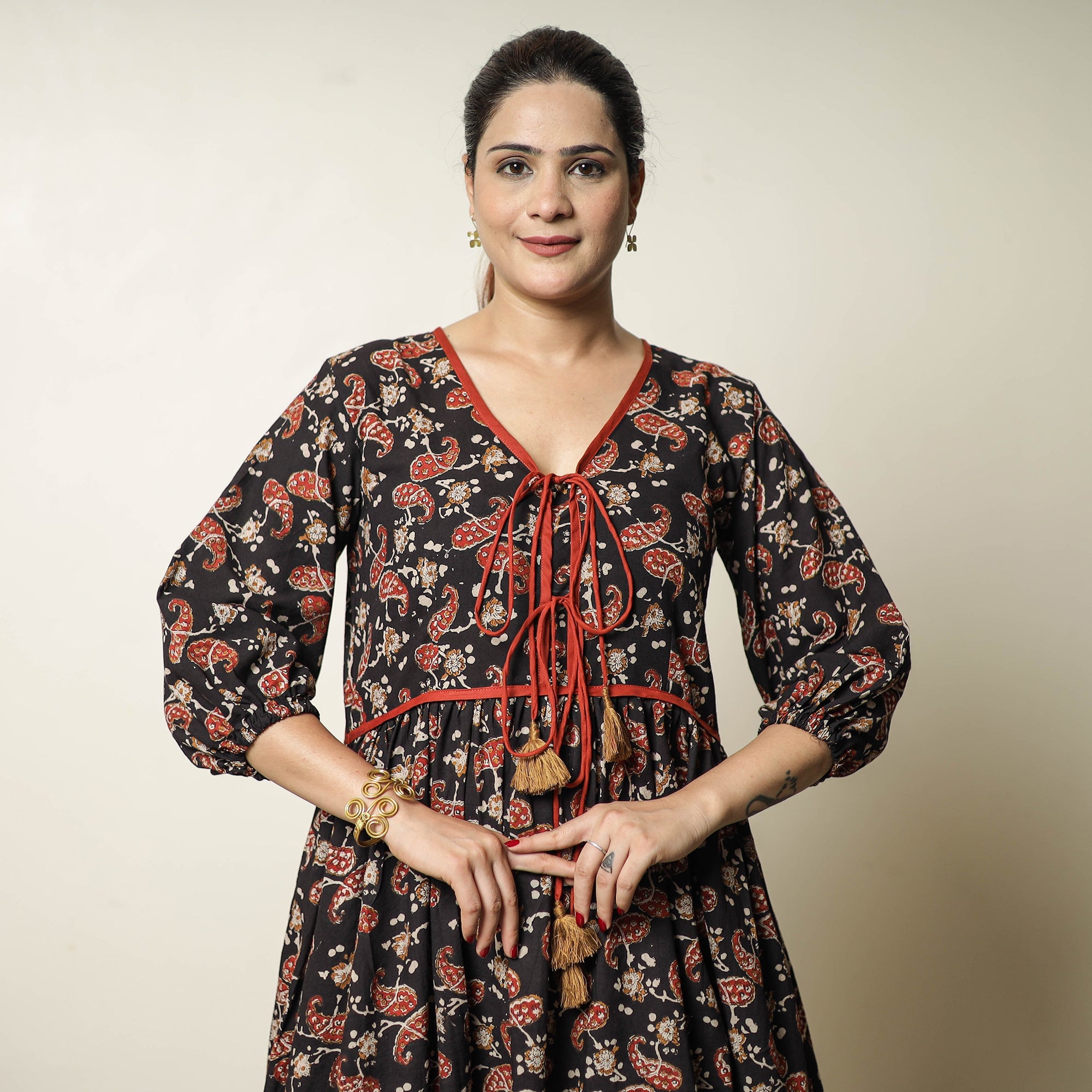 ITOKRI CASUALS Black - Bagru Block Printed Cotton Flared Dress 20 - view 5