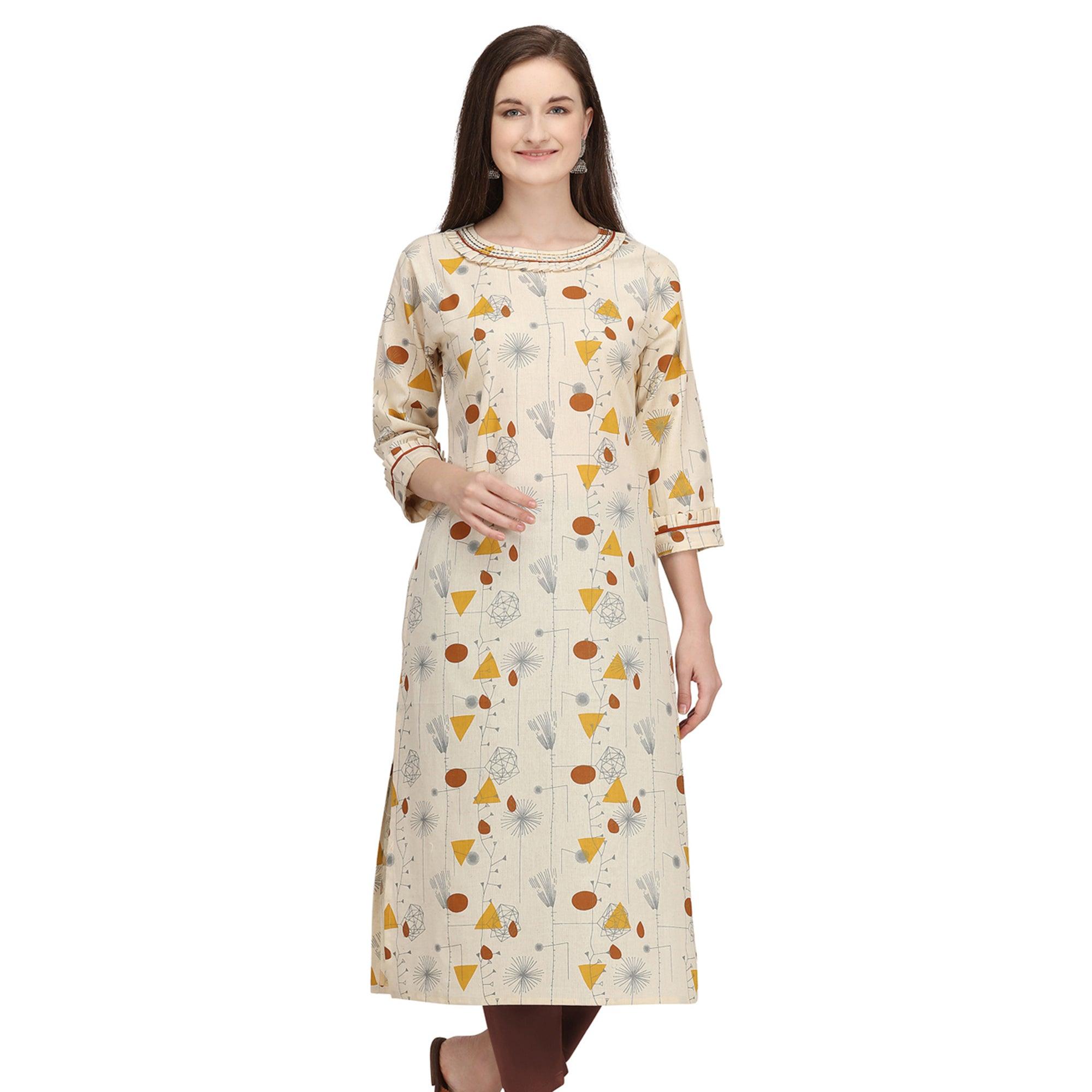 Peachmode Seller Exclusive Beige - Brown Colored Casual Wear Printed Cotton Kurti