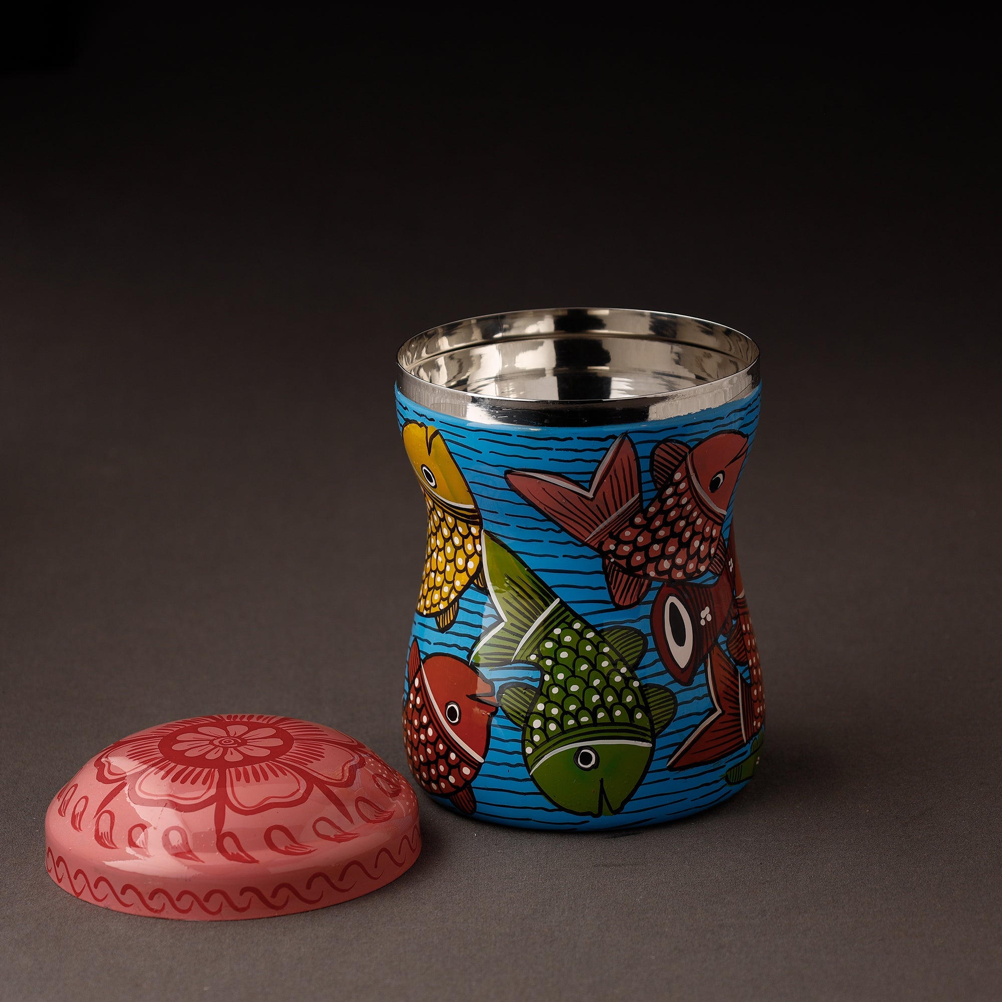 AAYAAS Bengal Patua Handpainted Stainless Steel Multi Utility Container - view 2
