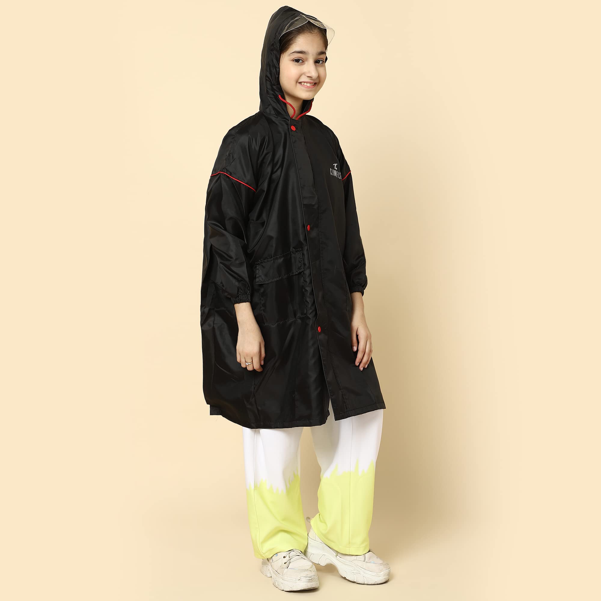 THE CLOWNFISH Laurel Series Kids Waterproof PVC Longcoat with Adjustable Hood & Extra Space for Backpack/Schoolbag Holding. Printed Plastic Pouch. Kid - view 2