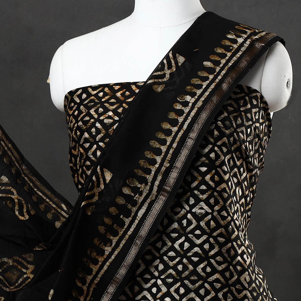 BATIK BY MD. SHARIFF Black - 3pc Chanderi Silk Hand Batik Print Dress Material - view 3