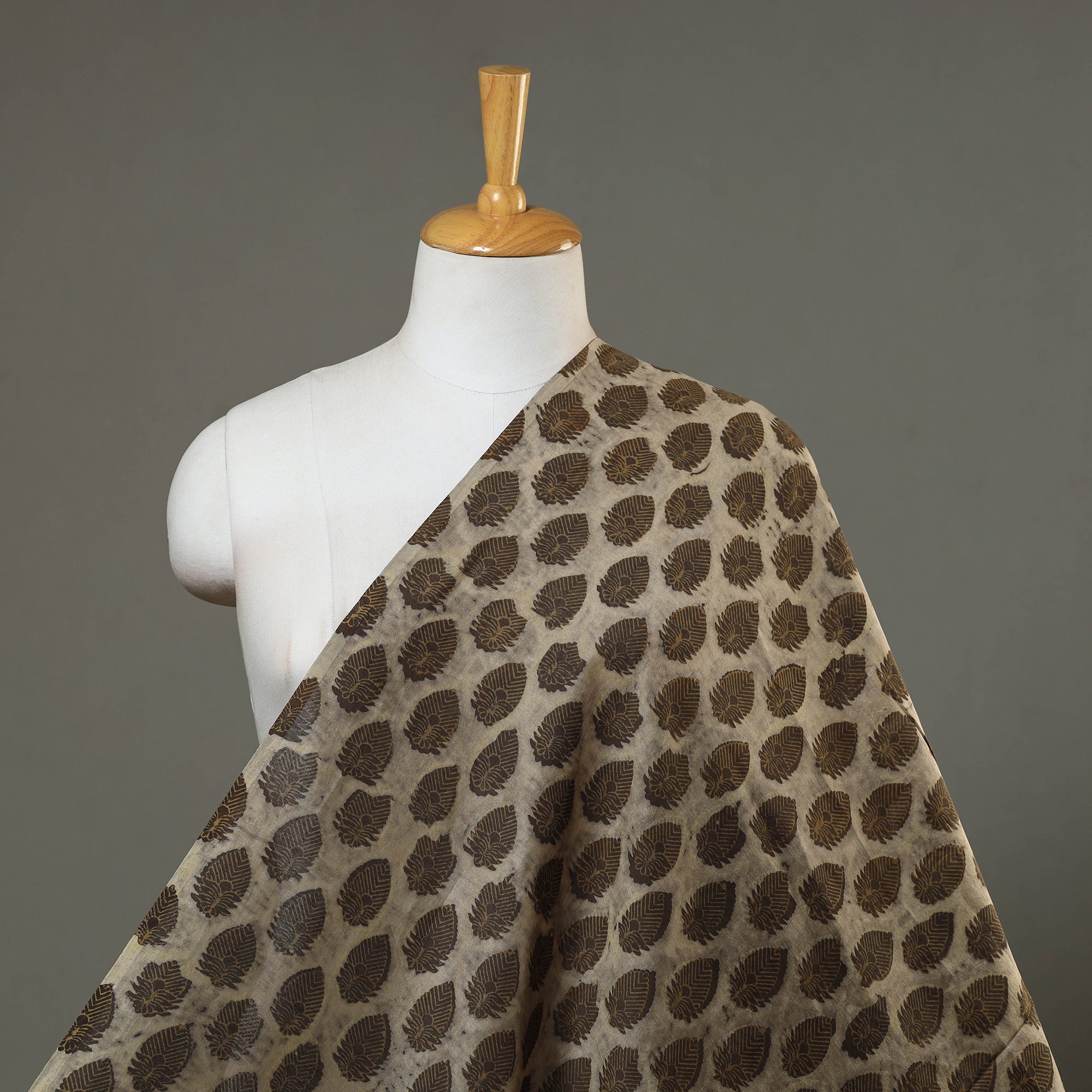 HAVELI CHRONICLES Brown - Natural Dyed Chanderi Silk Akola Print Fabric 09