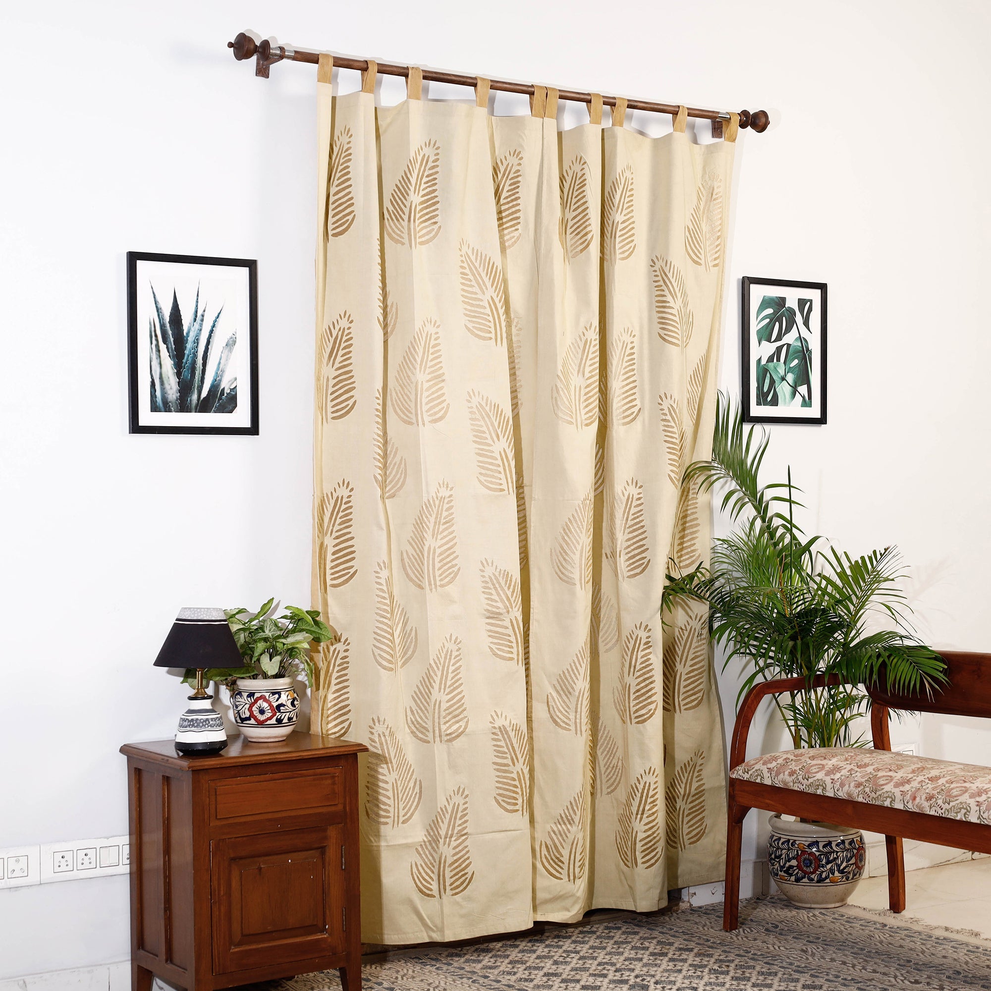 SHADES OF MARUDHARA Beige - Leaves Cutwork Cotton Barmer Applique Door Curtain