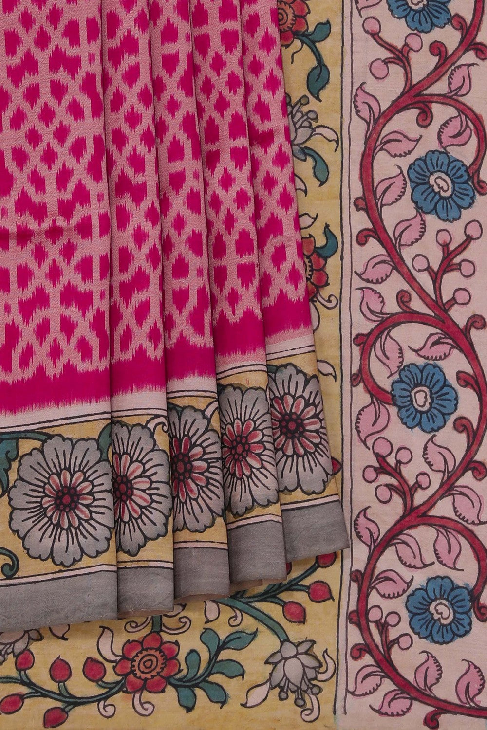 Kalanjali Kalamkari Painted Pink Saree – Women's