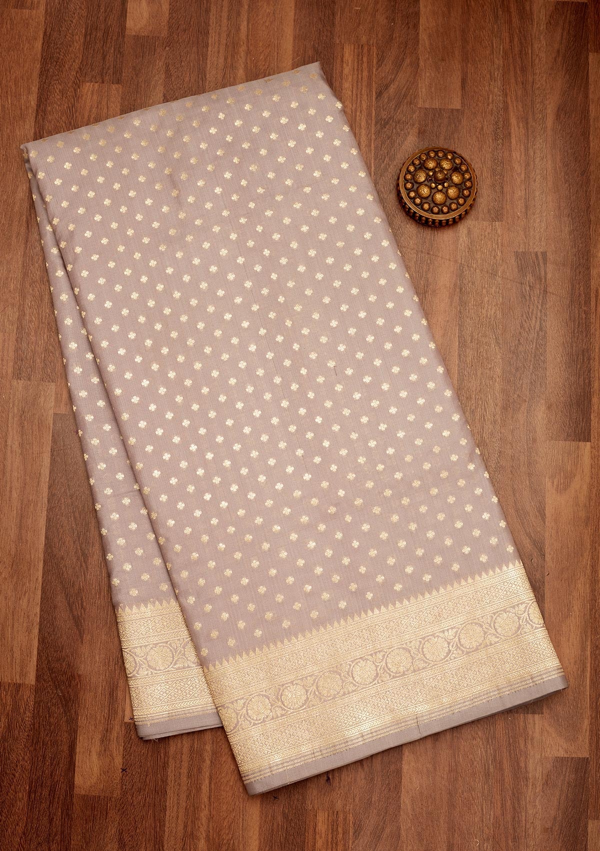 Koskii Grey Zariwork Pure Silk Saree – Women's