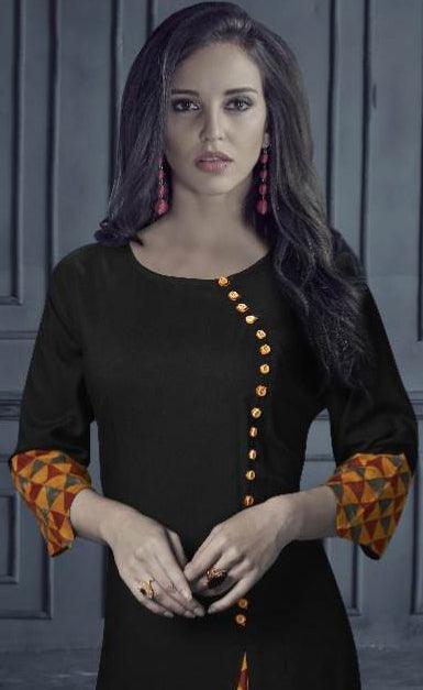 Peachmode Seller Impressive Black Colored Designer Printed Rayon Kurti With Dupatta - view 2