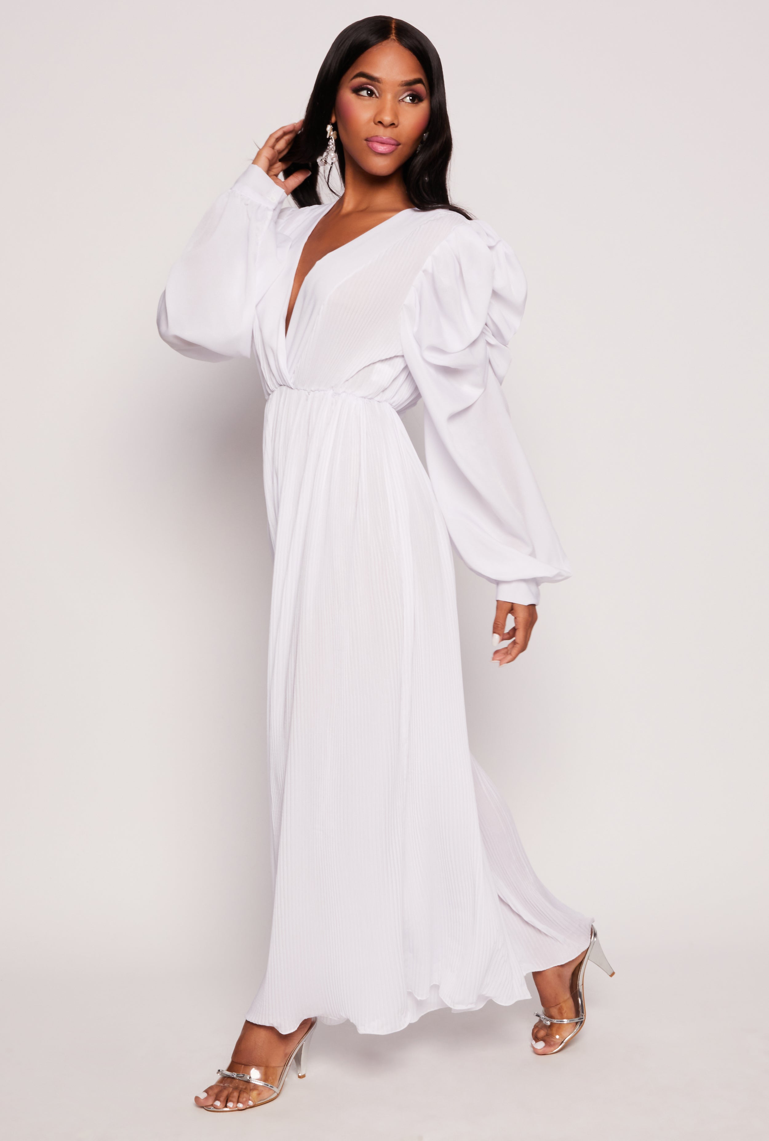 Rainbow Shops Plisse Puff Sleeve Wide Leg Jumpsuit - view 2