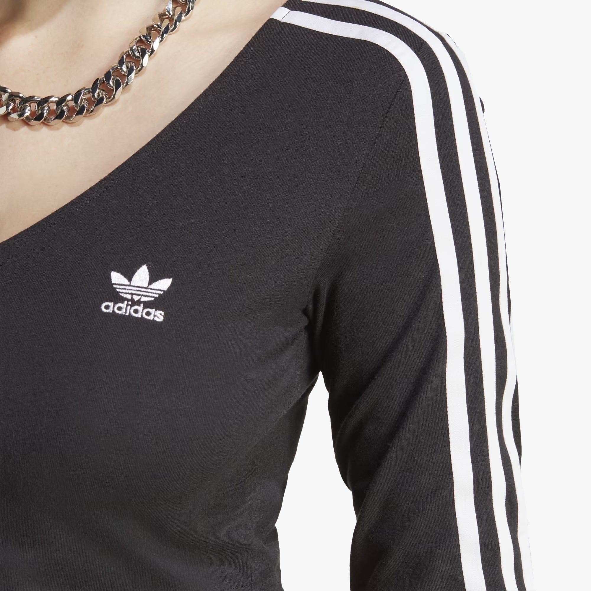 Adidas Originals | ADICOLOR CLASSICS 3-STRIPES BUTTON LONG SLEEVE TEE { BLACK - view 3