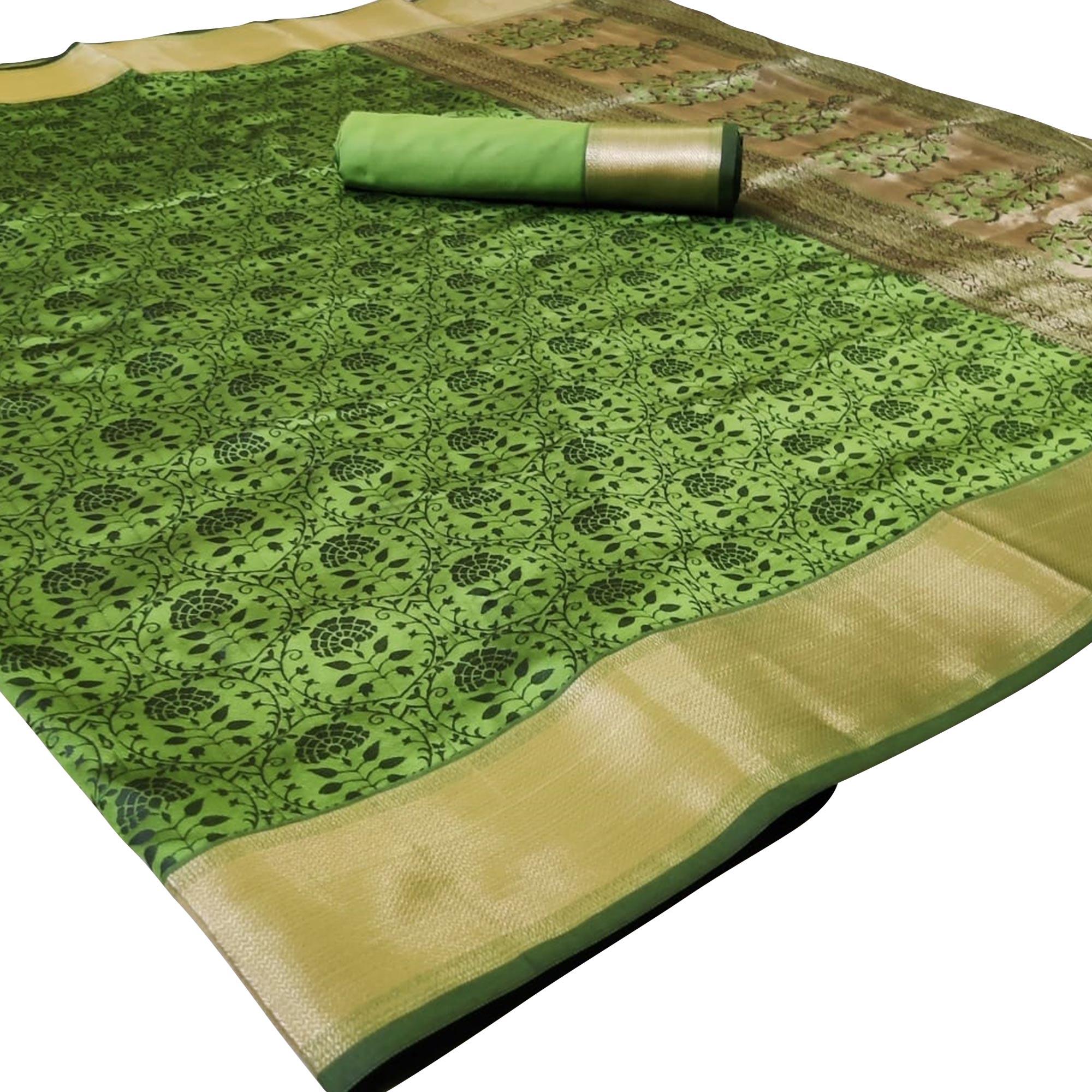 Peachmode Delightful Green Colored Festive Wear Woven Heavy Silk Saree