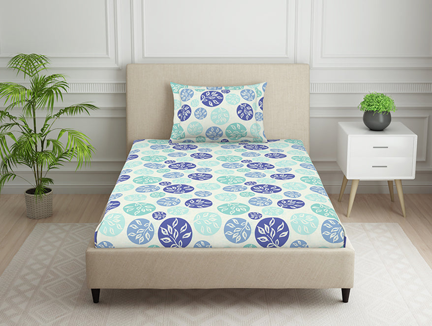 Spaces India Ornate Blue Polycotton Bedsheets Single Harmony - By Welspun