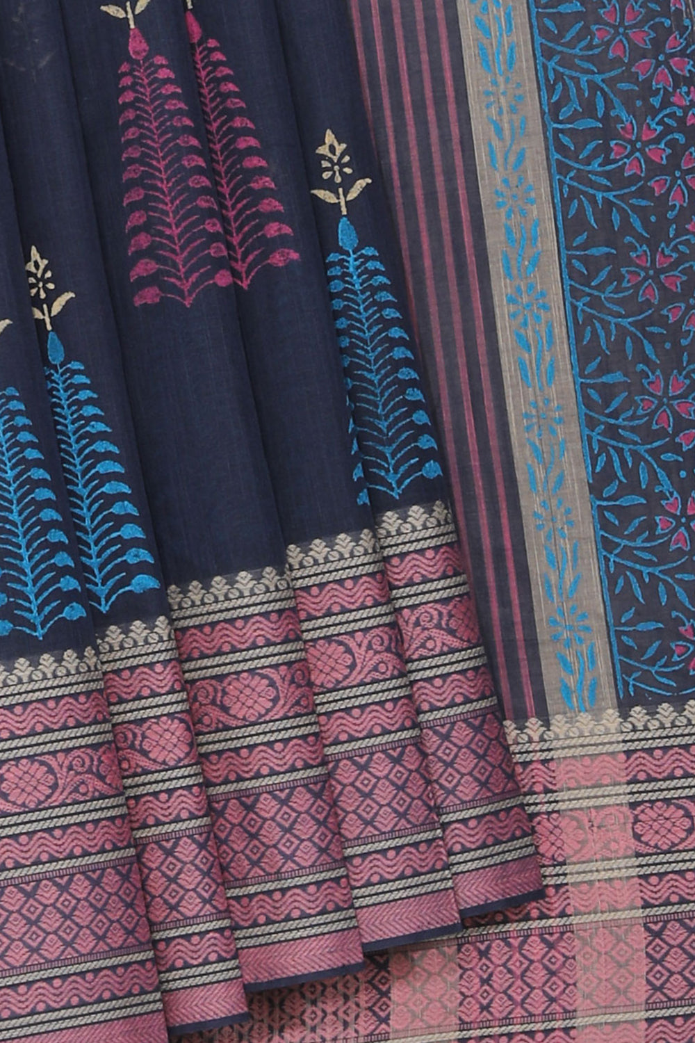 Kalanjali Ethnics Hand block printed cotton saree