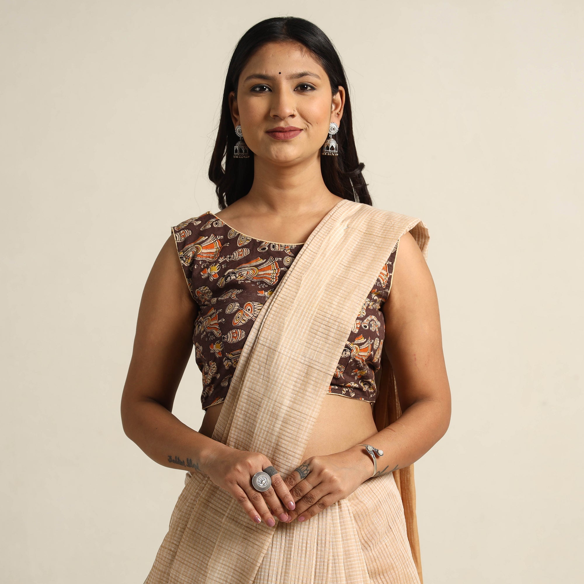 ITOKRI CASUALS Brown - Kalamkari Printed Cotton Stitched Blouse 04