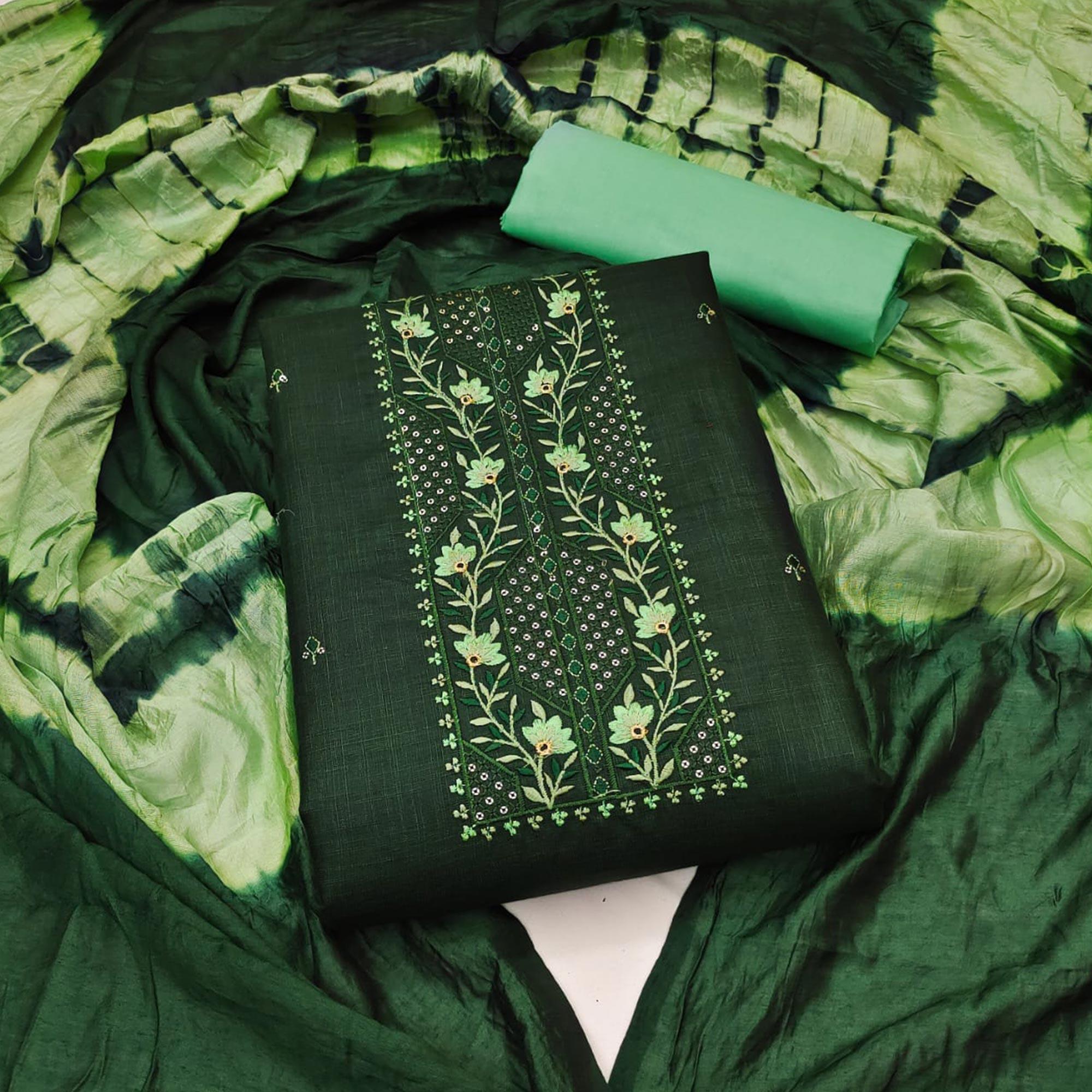 Green dresses – BlackTree green-embroidered-poly-cotton-dress-material