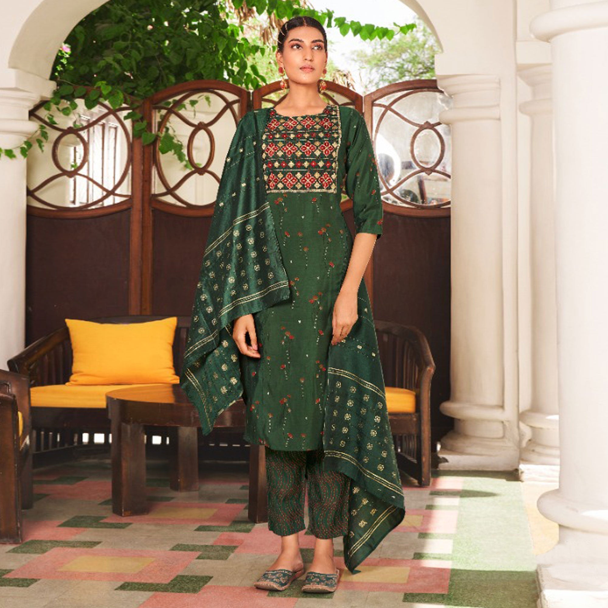 Green salwar suits – BlackTree green-floral-printed-pure-cotton-salwar-suit-3