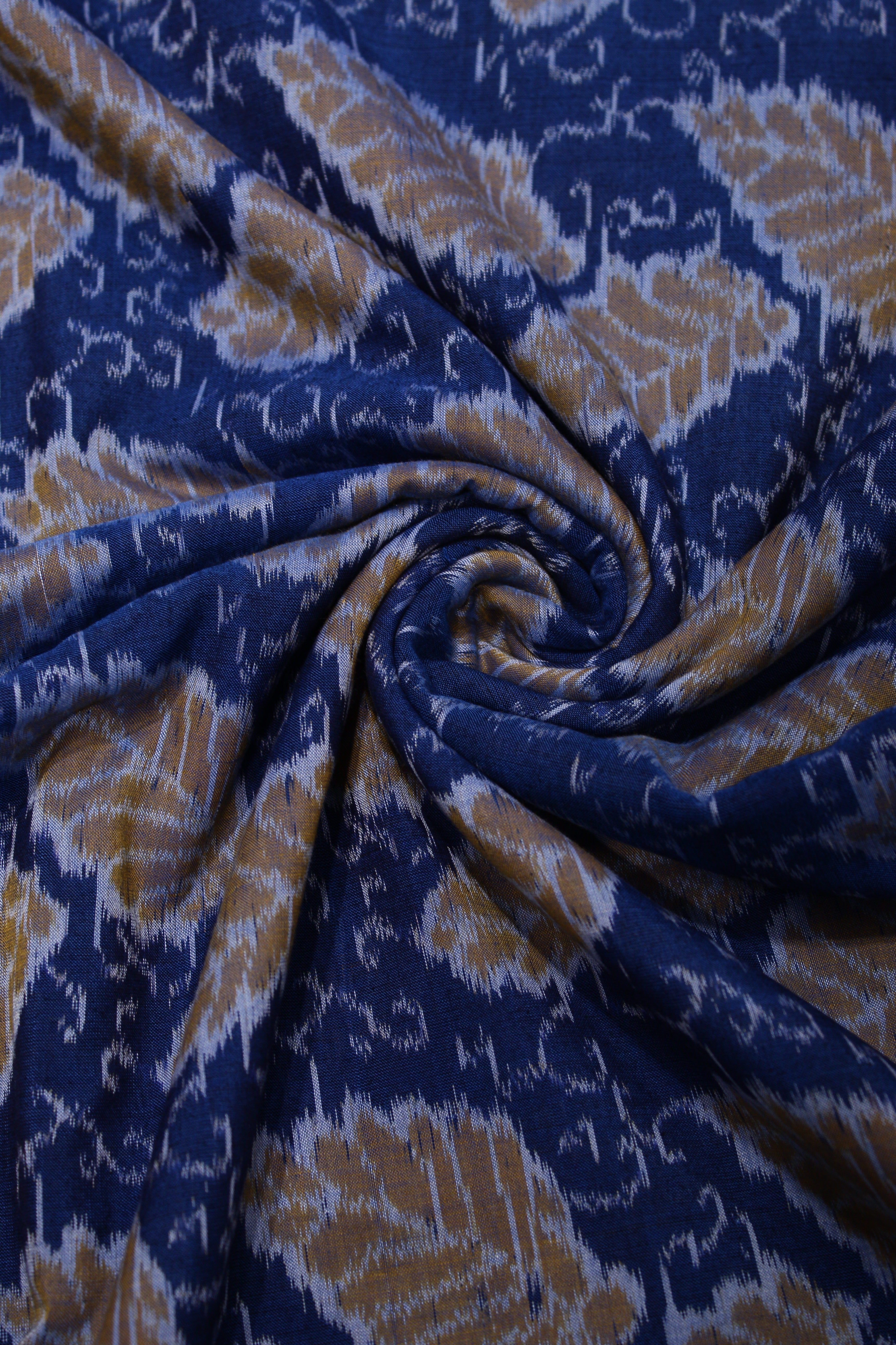 IndianVillèz Sky Blue Leaf Design Sambalpuri Ikat Cotton Fabric
