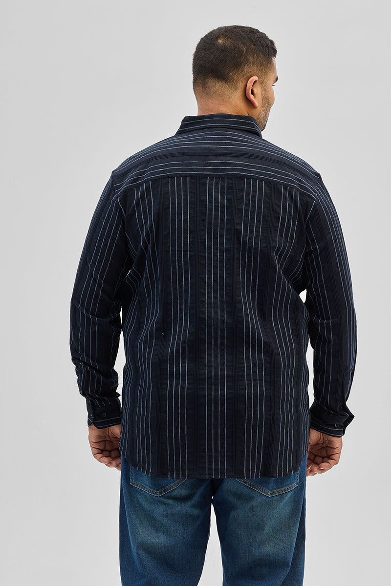 SNITCH Navy Textured Stripes Shirt - view 7