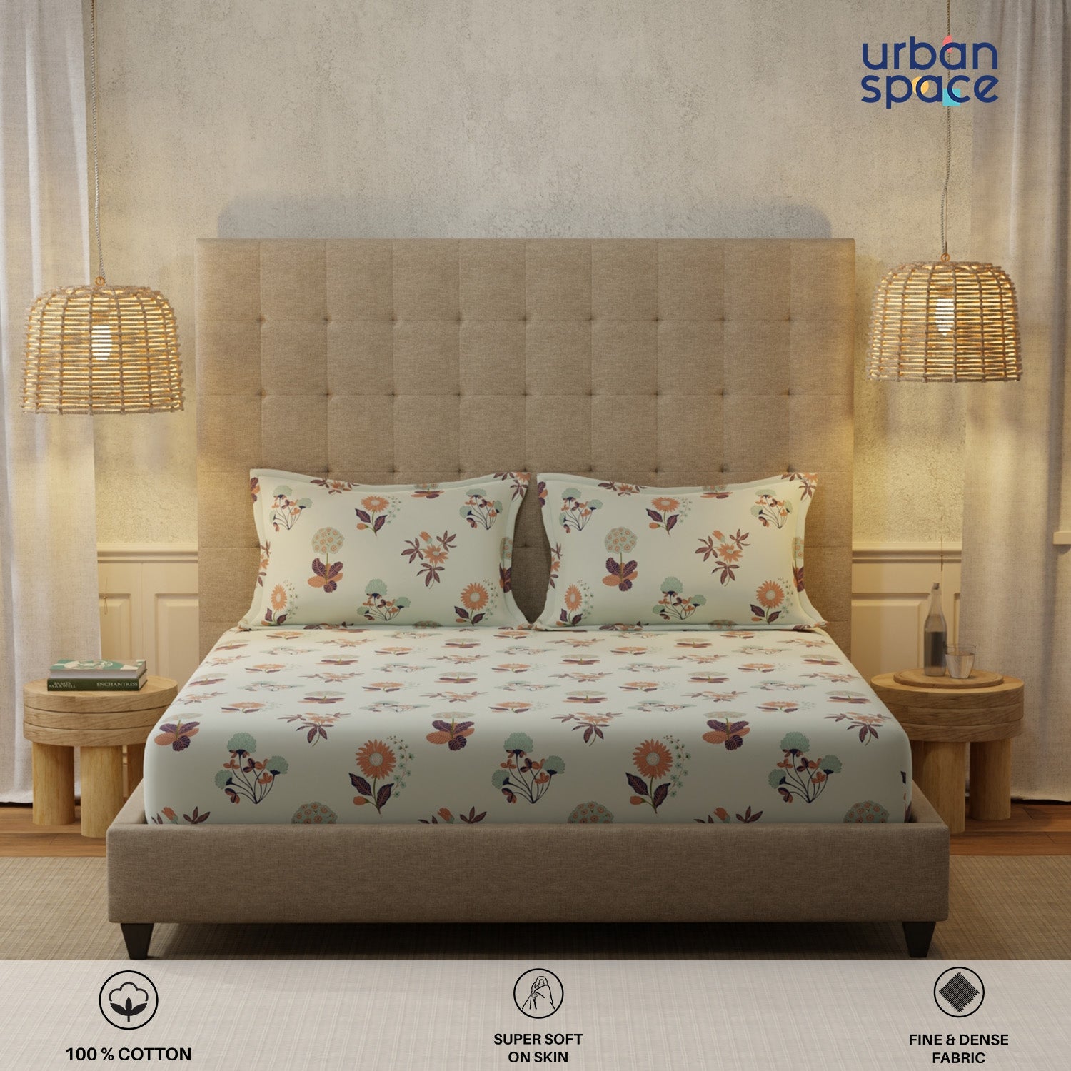 Urban Space -Home Furnishing Store Serene 200 TC 100% Cotton Single Bedsheet with Pillow Covers - Radiance Grey - view 2