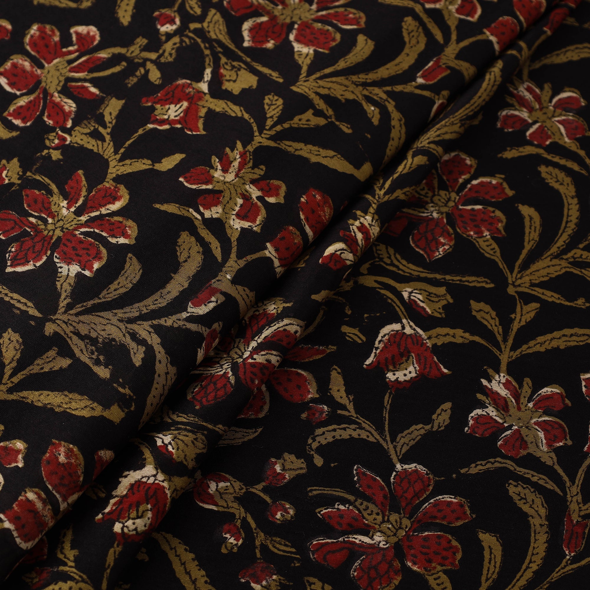 HAVELI CHRONICLES Black - Hand Block Print Chanderi Silk Jahota Fabric 14 - view 2