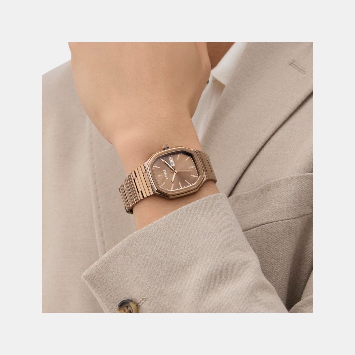 Guess Dress Men Quartz Bronze Dial Analog Recycled Steel Watch GW0978G3 - view 8