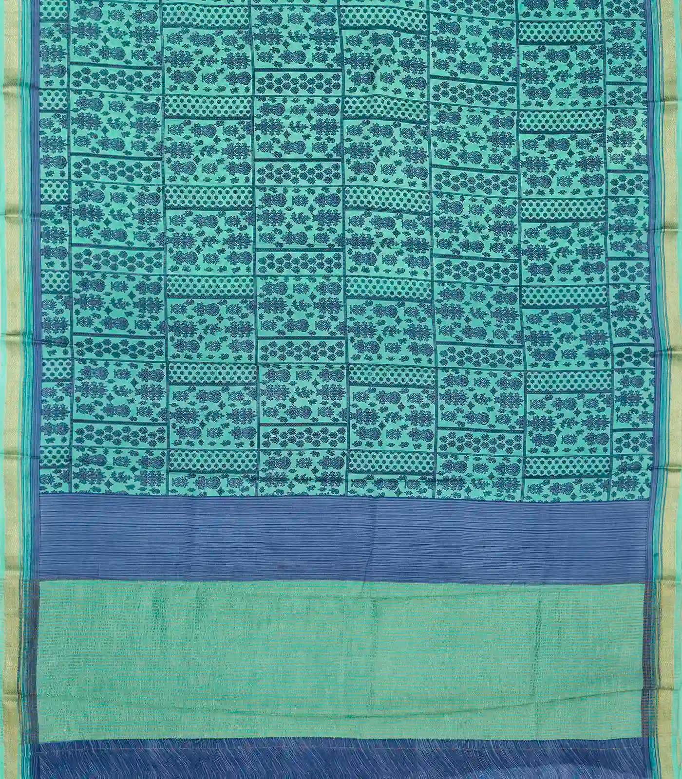 RmKV Aquamarine Printed Crepe Silk Saree With Floral Motifs - view 2