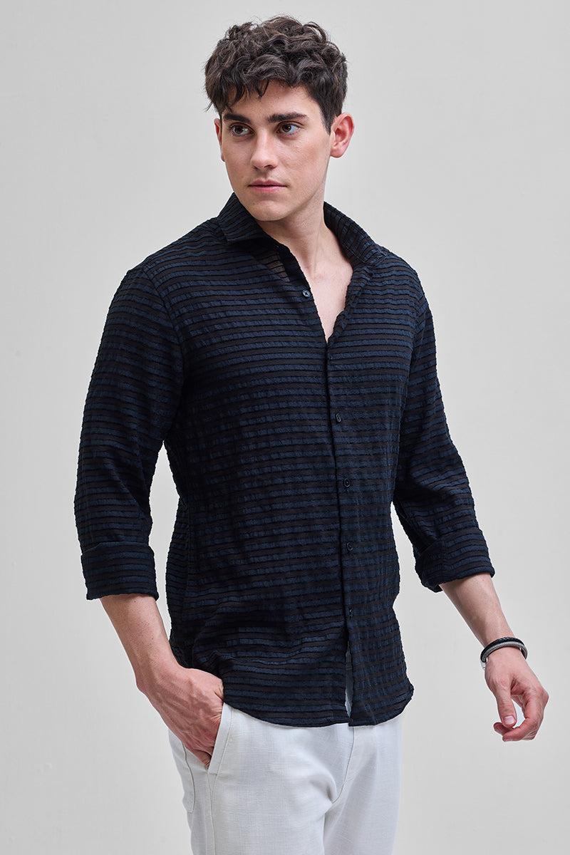SNITCH Black Textured Stripes Shirt