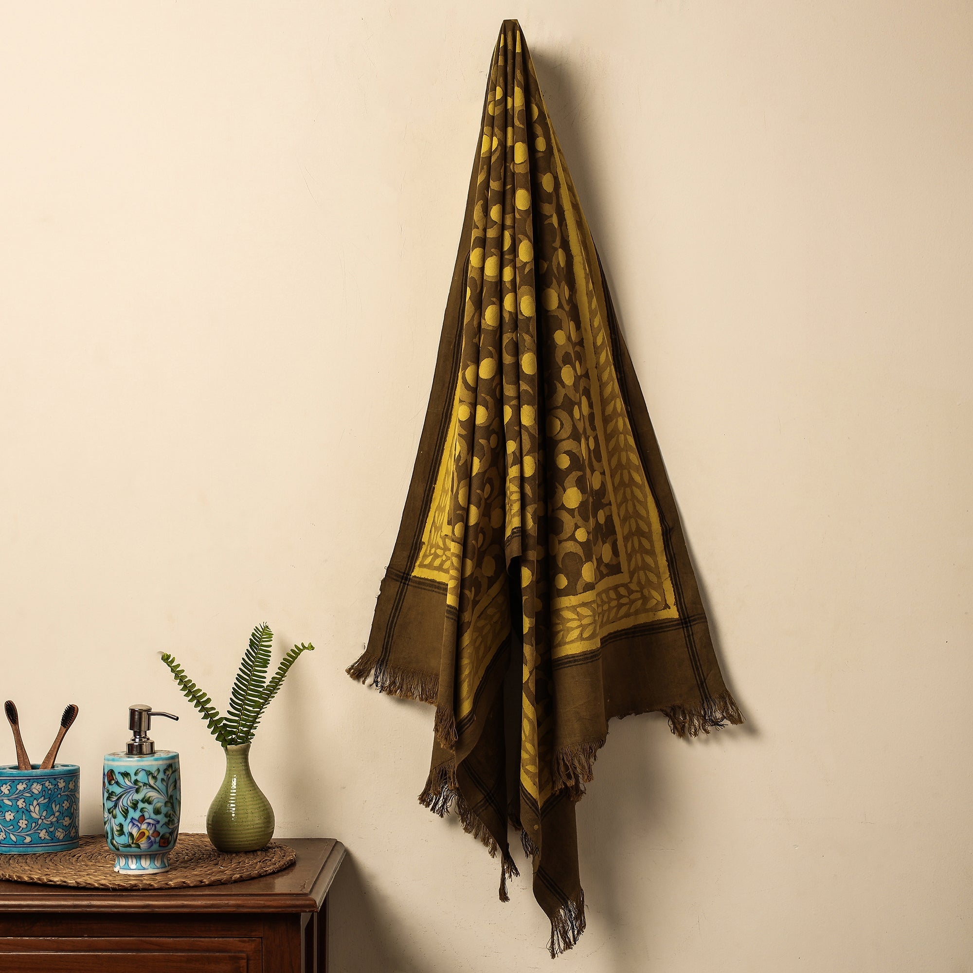 ARTISAN HAND BLOCK PRINTS Brown - Jhiri Handloom Hand Block Printed Pure Cotton Towel