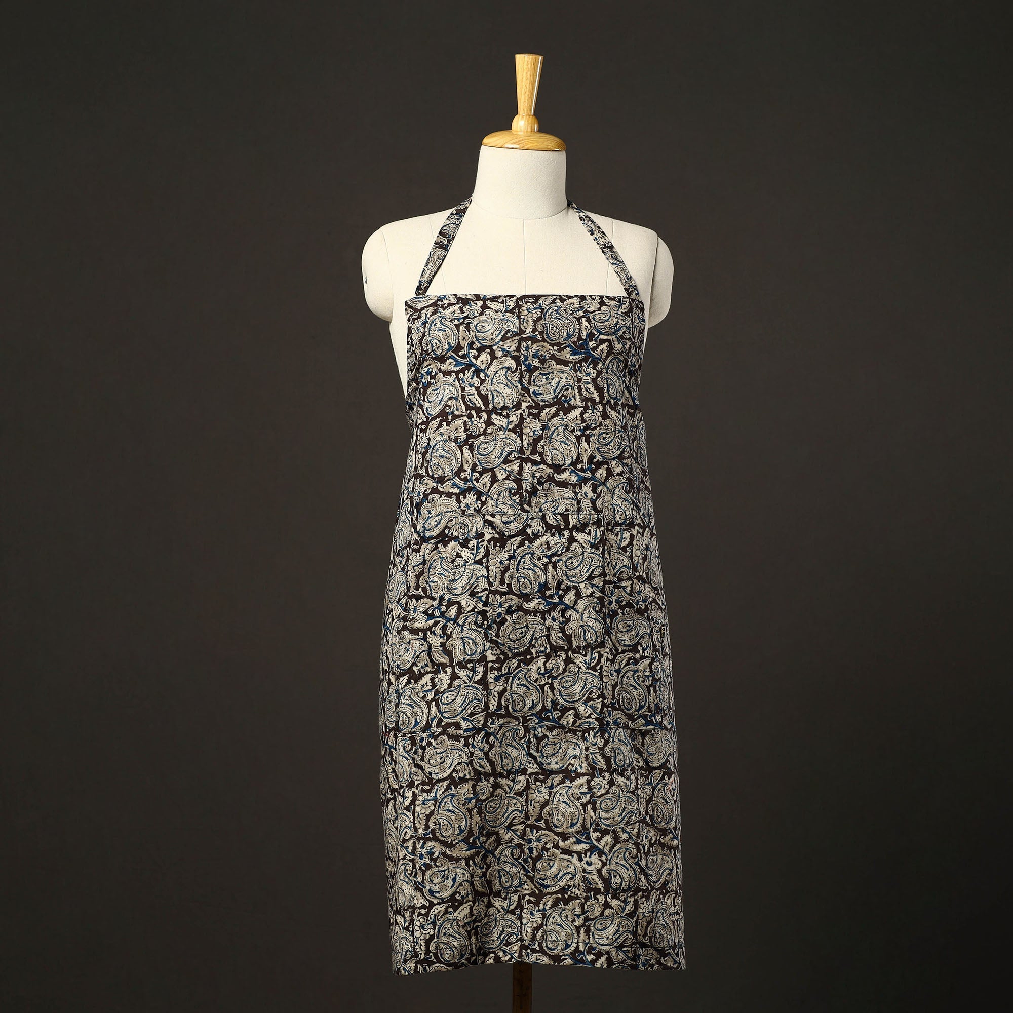JALPARI Black - Kalamkari Block Print Cotton Apron with Pocket 34