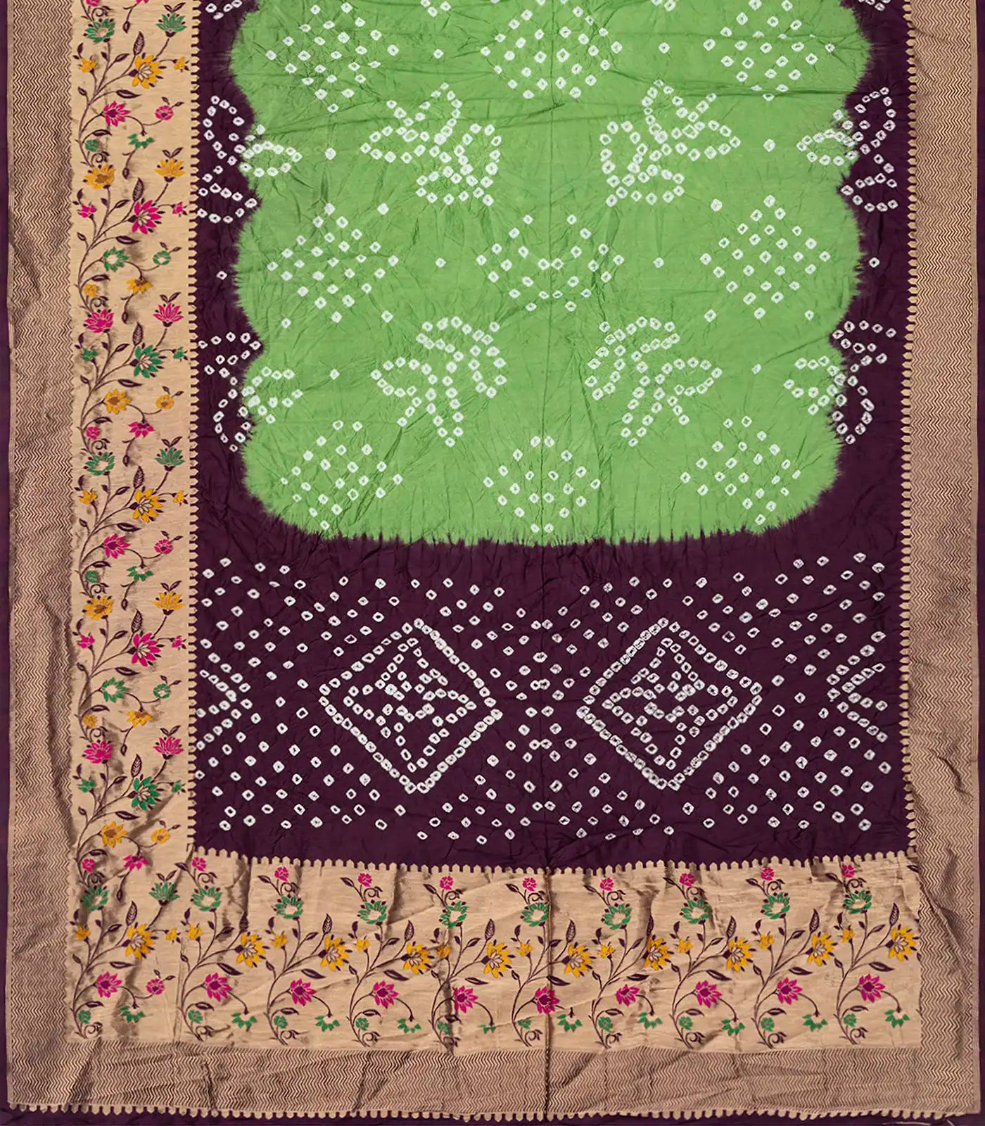 RmKV Pista Green Woven Blended Bandhej Saree With Paithani Border-Pista Green - view 2
