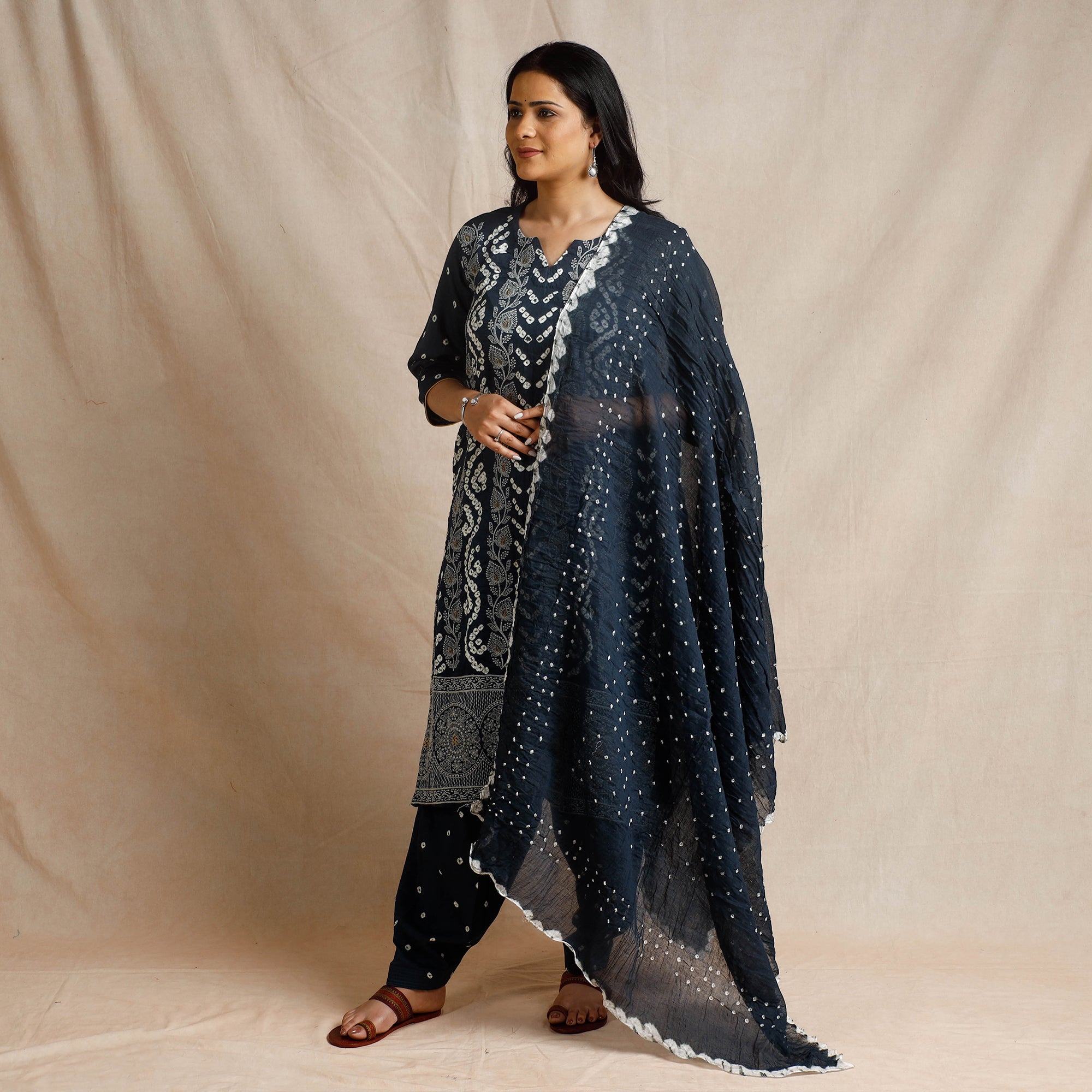 ITOKRI CASUALS Black - Bandhani Cotton Kurta with Salwar & Dupatta Set