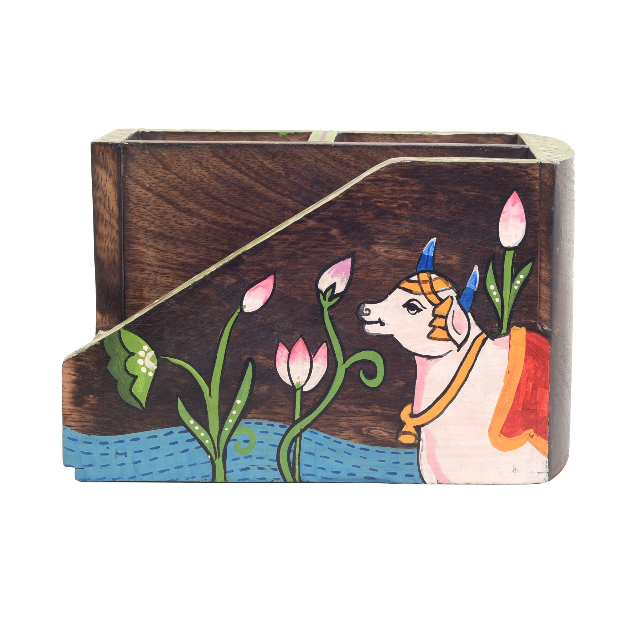 ART CREATIONS BY SUMAN SONTHALIA Brown - Pichhwai Dhenu Cutlery Storage Stand - view 4