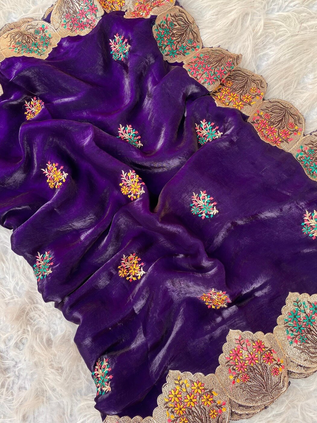 Tasrika Precious Purple Embroidery Work Fendy Silk Saree With Classy Blouse Piece