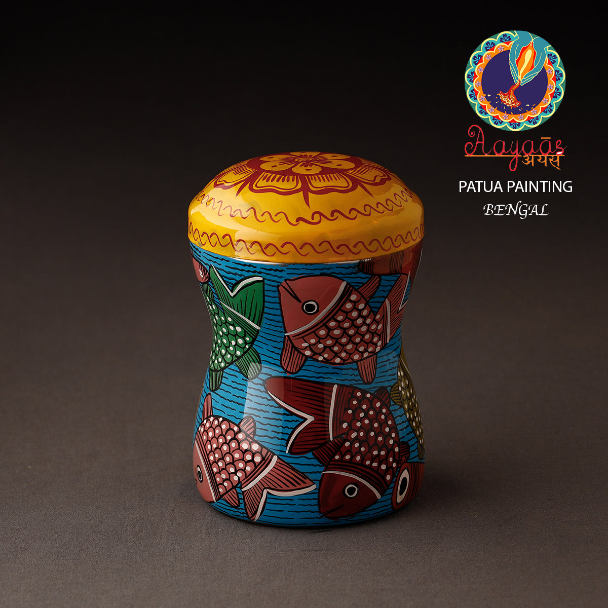 AAYAAS Bengal Patua Handpainted Stainless Steel Multi Utility Container