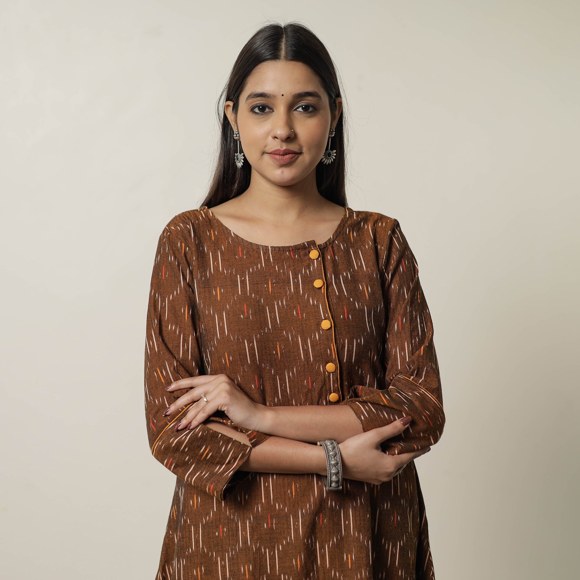 ITOKRI CASUALS Brown - Pochampally Ikat Weave Cotton A-Line Kurta 08