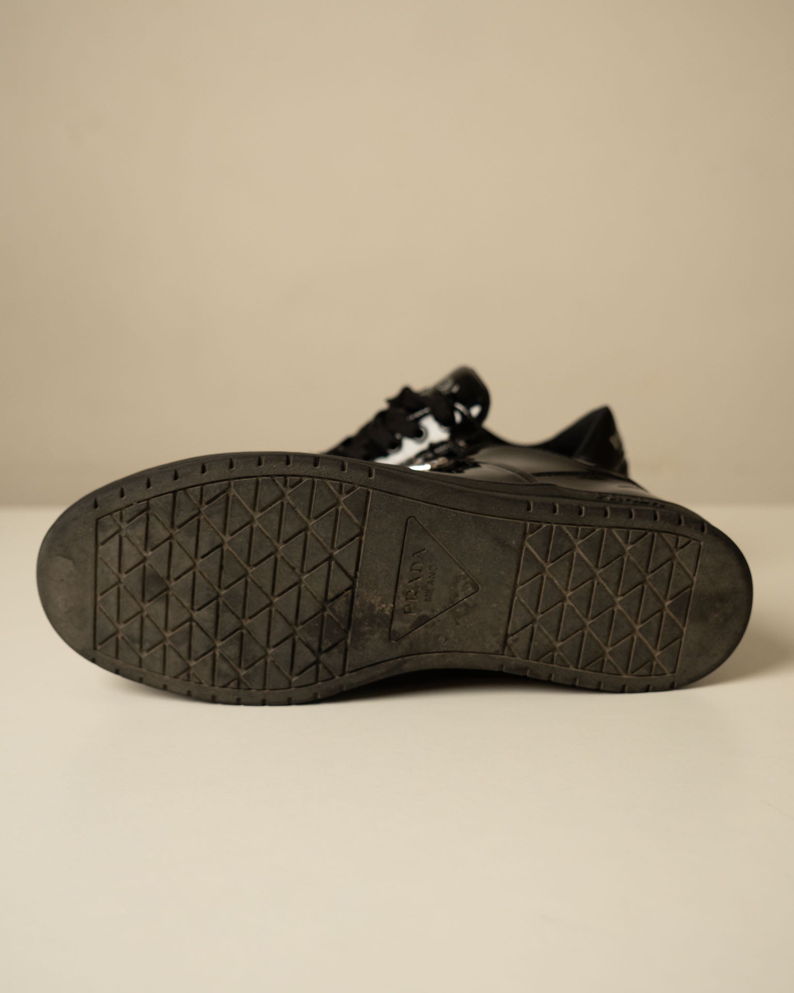 Prada Downtown Leather 'Black Patent' Sneakers - view 4