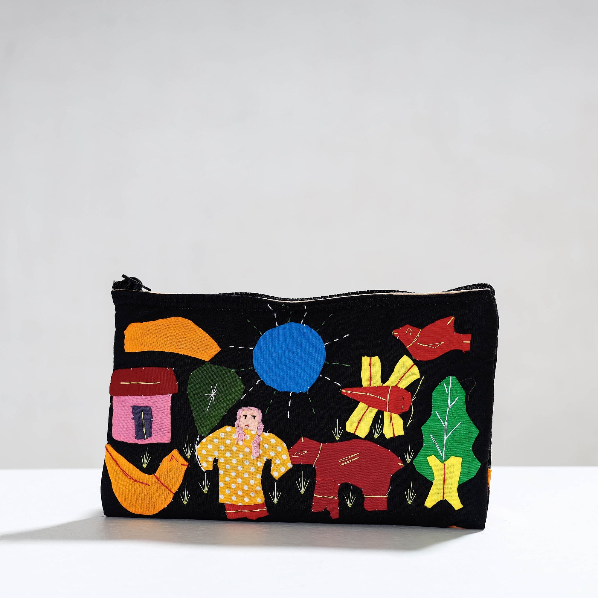 ASHOKA ASSEMBLE - CELEBRATING CRAFTS OF ODISHA Black - Pipli Applique Work Cotton Cosmetic Pouch