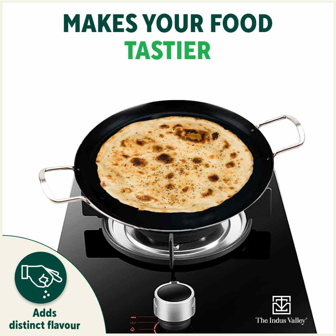 The Indus Valley 100% Pure Sheet Iron Tawa, 2 Handles, Seasoned, Toxin-free, Induction, 28.5cm, 1.7kg - view 9